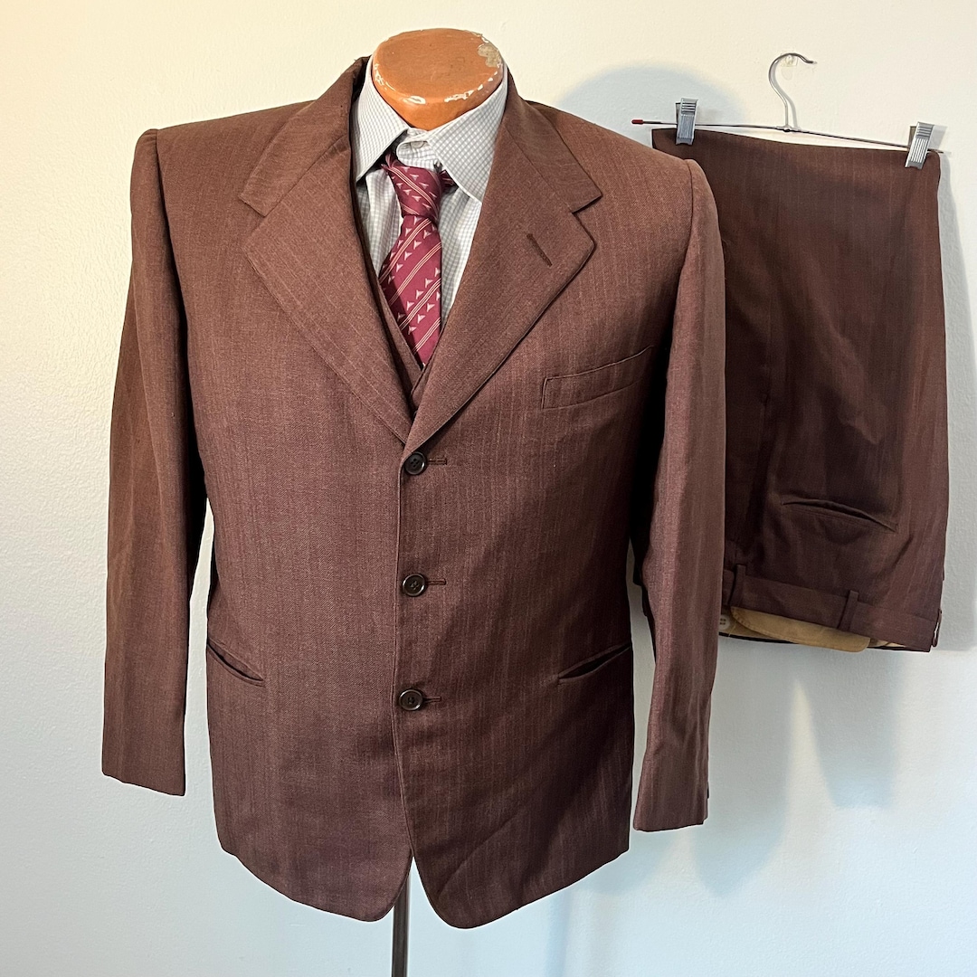 1940s Men's Four Piece Black Pinstripe Suit Double Breasted & Button Fly