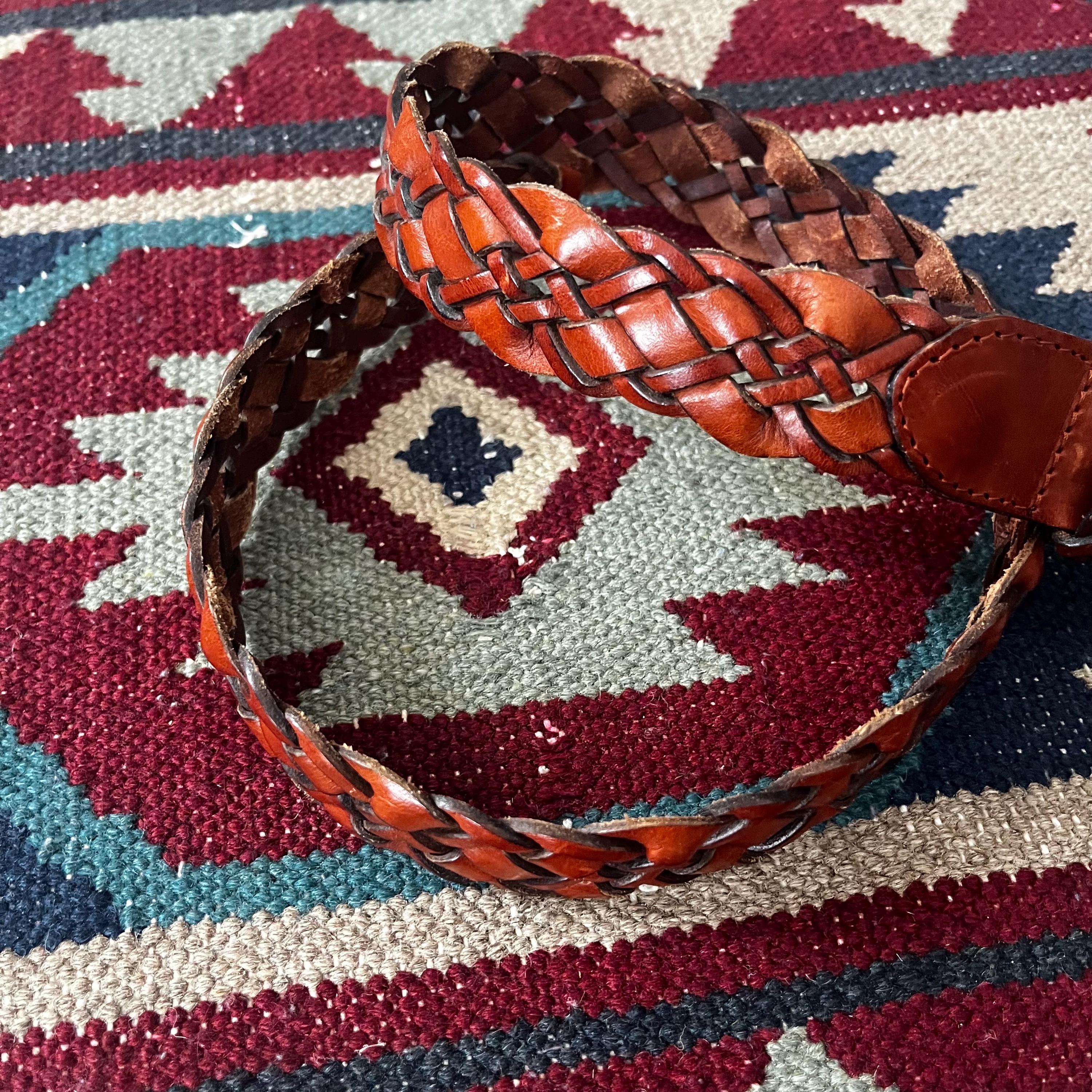 1990s Lands End Braided Woven Leather Belt | Vintage Womens 