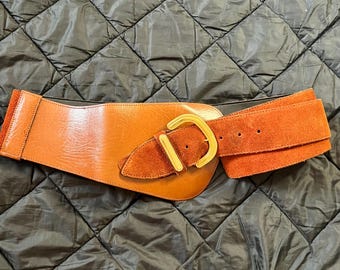 1990s Wide Asymmetric Brown Suede Leather Belt | Vintage Womens Small