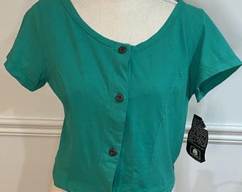 1980s In LA Button Up Shirt | Vintage NOS Womens Medium Green Top