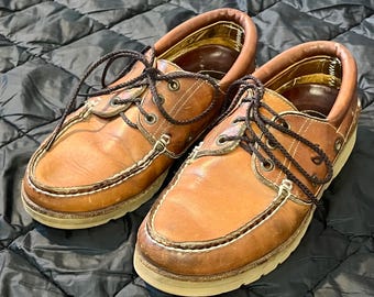 9.5 EE Brown Leather Moc Toe Work Boots Vintage 90s Made in  display picture 1