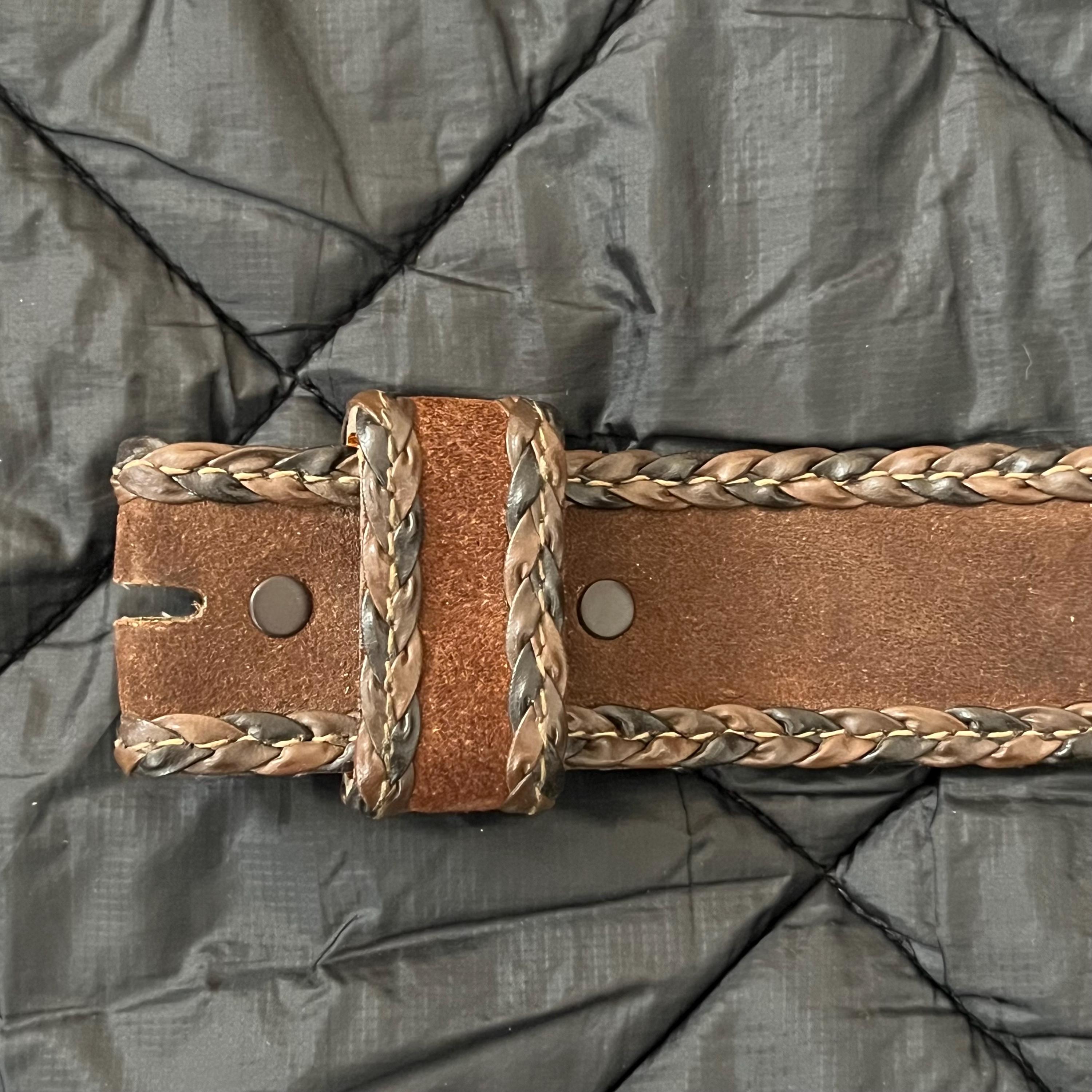 70\'s vintage suede braided belt small medium 1970s Linked Suede Leather Brown Tan Boho Hippie Tie  main image 4