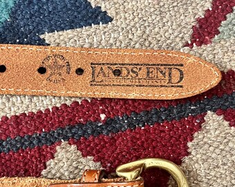 1990s Lands End Braided Woven Blue Cotton & Leather Belt  display picture 1