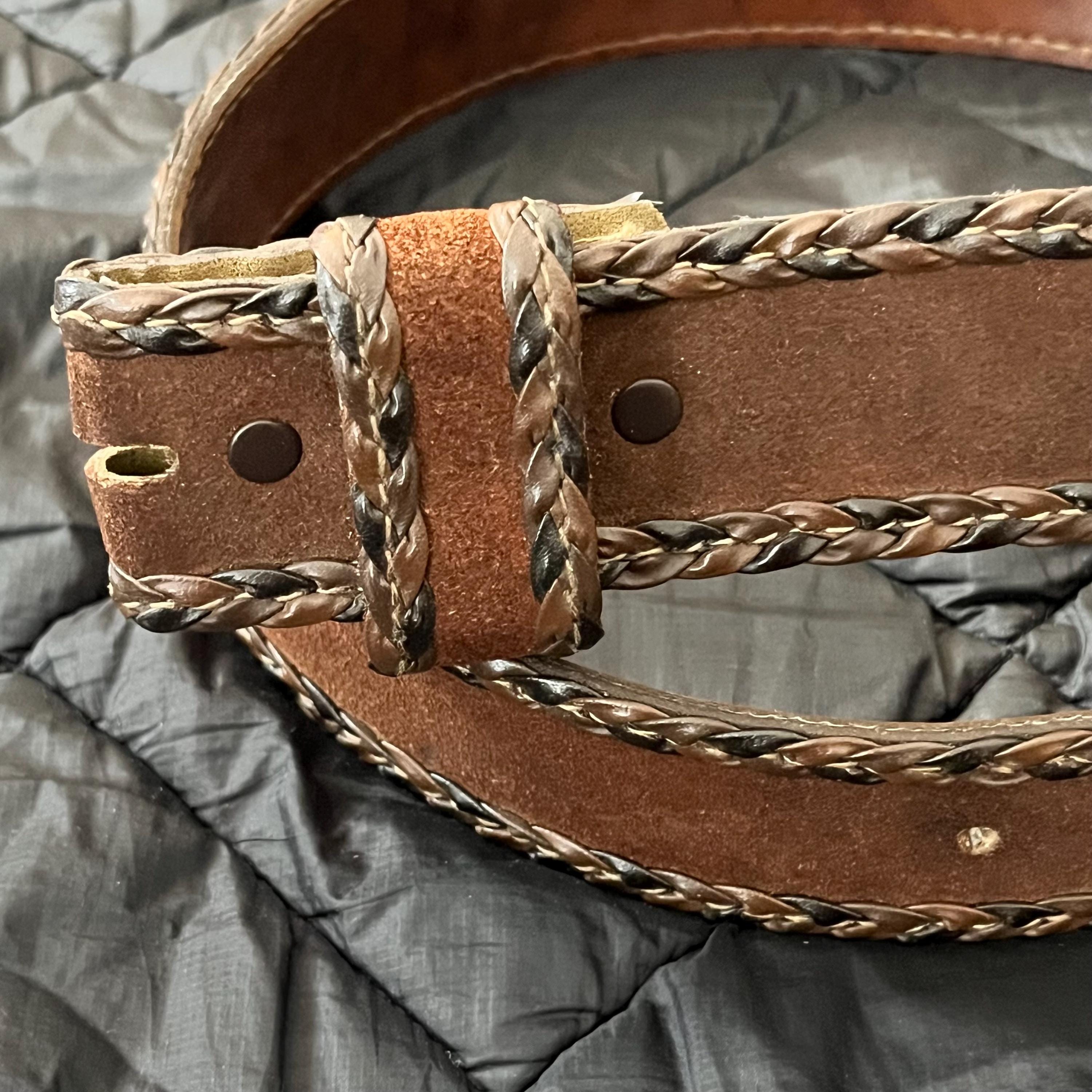 70\'s vintage suede braided belt small medium 1970s Linked Suede Leather Brown Tan Boho Hippie Tie  main image 3