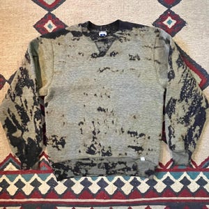 1980s Bleach Dyed Faded Black Sweatshirt | Vintage Small Russell Athletic Crewneck