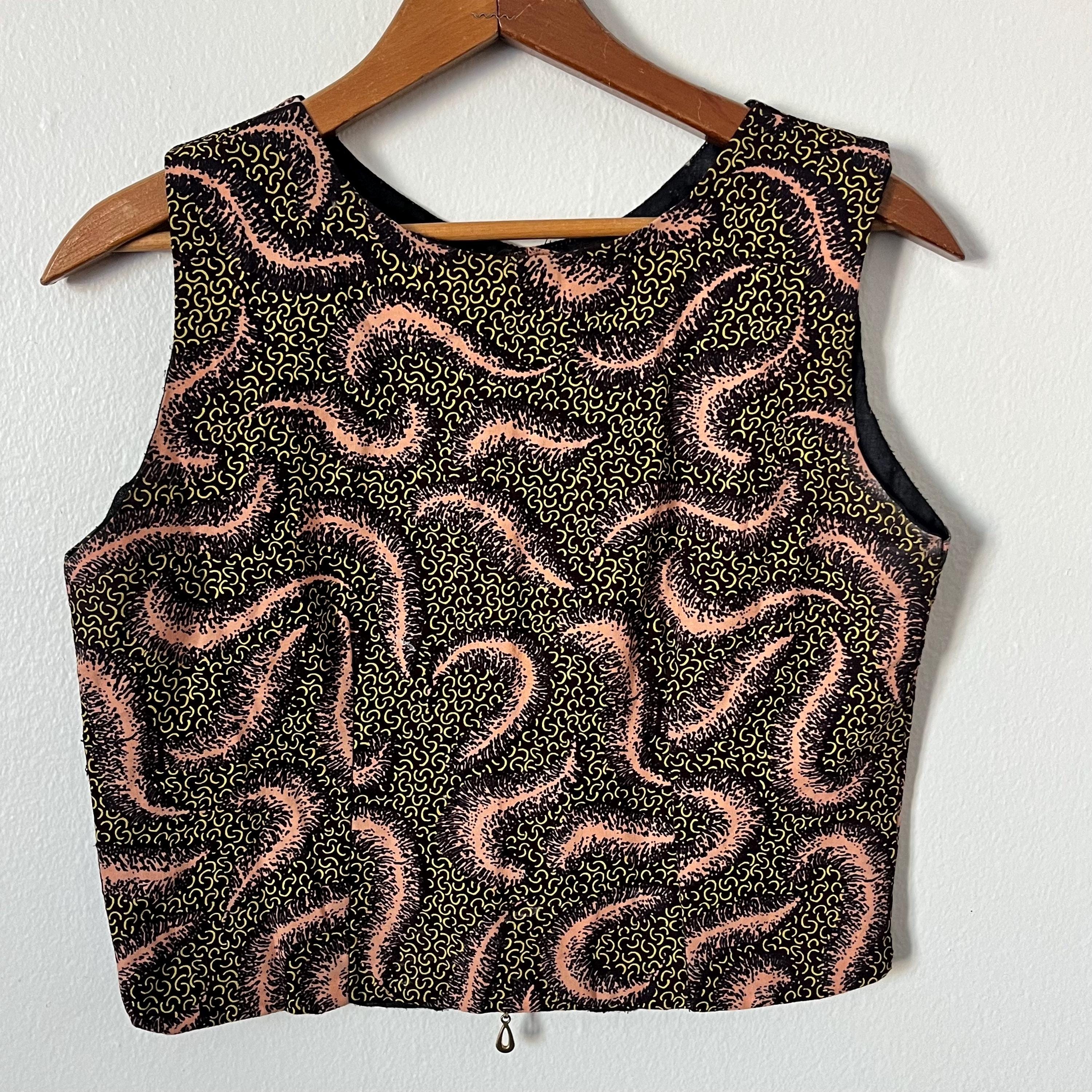 1960s Abstract Cotton Sleeveless Top | Vintage Womens XS Shirt