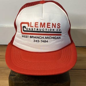 Boné Trucker Snapback Clemens Construction dos anos 90 | Boné de malha vintage