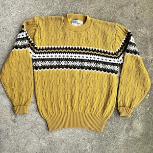 Suéter Fair Isle de lana Sears Pilgrim / Suéter vintage de cuello redondo pequeño para hombre de los años 50