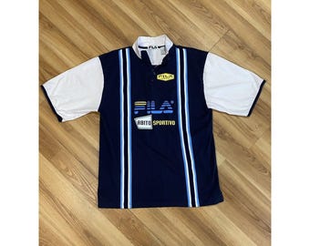 1990s Fila Biking Abito Sportivo Shirt | Vintage Mens Large Zip Collar Short Sleeve