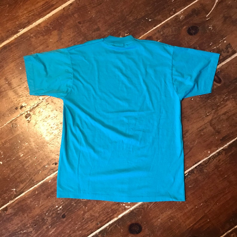 80s 90s Mens XL Single Stitch 50-50 Crew Vintage Screen Stars Turquoise T-Shirt