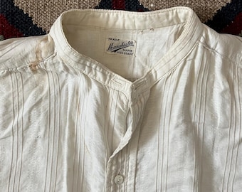1930s Manchester Banded Collar Dress Shirt | Vintage Mens XL French Cuff Long Sleeve