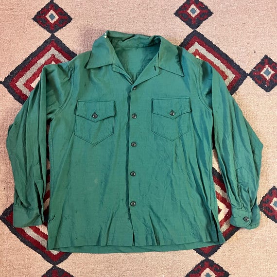 1940s Wool Gabardine Flannel Button up Work Shirt | Vintage Mens 