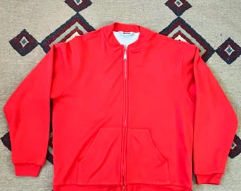Vintage 80s Muleskins Red Zip Cardigan: Waffle Knit Lined, Mens