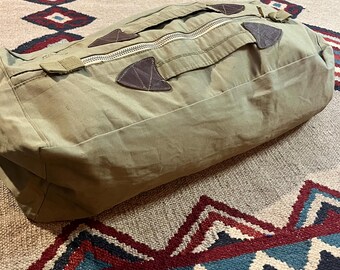 1930s USNR V5 Naval Reserves Pilot Program Kit Duffel Bag | Vintage US Navy Aviator Cotton Twill Tote