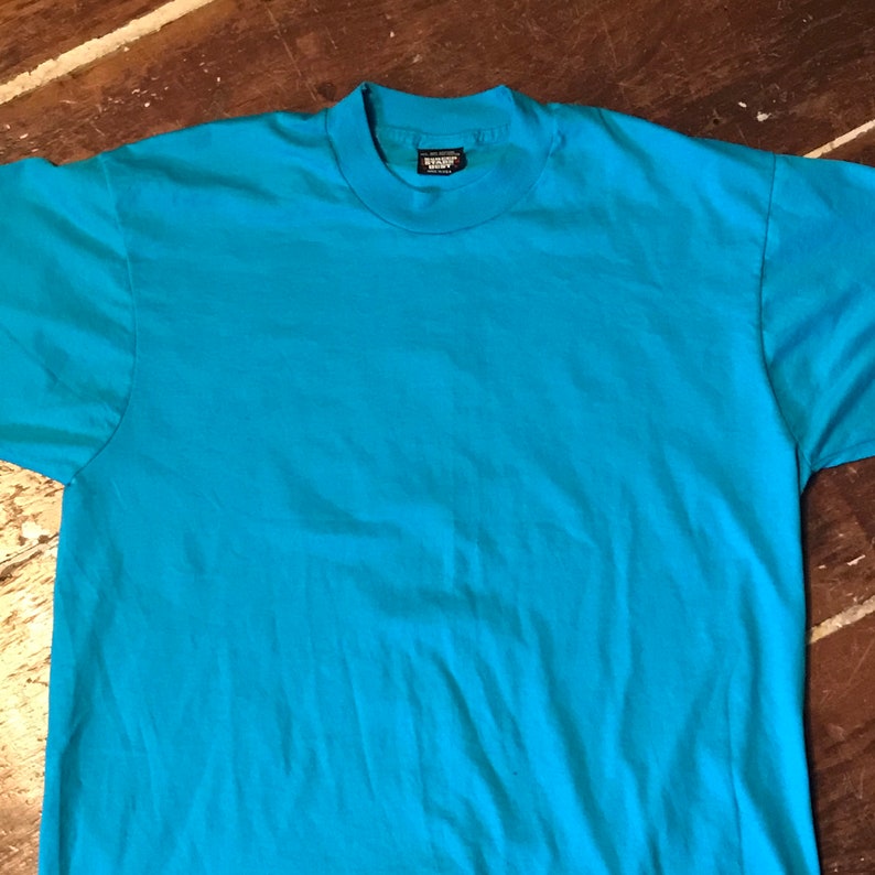 80s 90s Mens XL Single Stitch 50-50 Crew Vintage Screen Stars Turquoise T-Shirt