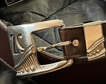 1990s Z Cavaricci Faux Brown Leather Belt | Vintage Womens