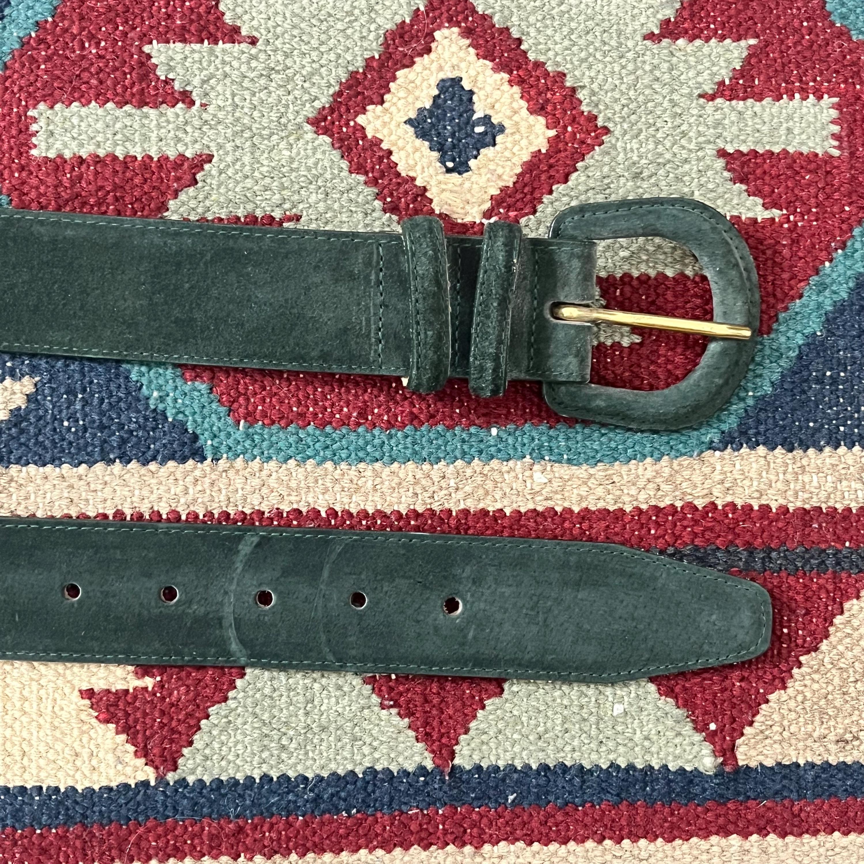 LANDS’ END S Genuine Suede Leather Winter Hunter Green Wide Vintage Buckle Belt Buy Wide Male Belt For Jeans Emerald Green Suede  main image 4