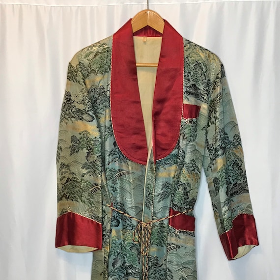 Vintage Asian Brocade Robe | 40s 50s Mens M/L Smok