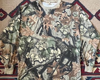1990er Jahre Ideal Photo Stalk Camouflage Taschen-T-Shirt | Vintage XL Langarm