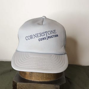 Boné Trucker Snapback dos anos 80 | Boné de malha vintage da Cornerstone Construction Company