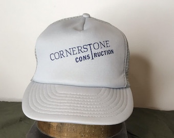 1980s Snapback Trucker Hat | Vintage Cornerstone Construction Company Mesh Cap