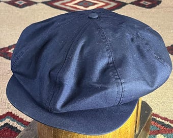 Vintage 60er Jahre The Club Gatsby Panel Schiebermütze | Erwachsene 7 1/8 Marine-Blau Leinen Hut