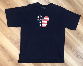 Camiseta Vintage Disney World Mickey Mouse | Masculina Média Azul Marinho Algodão Crewneck