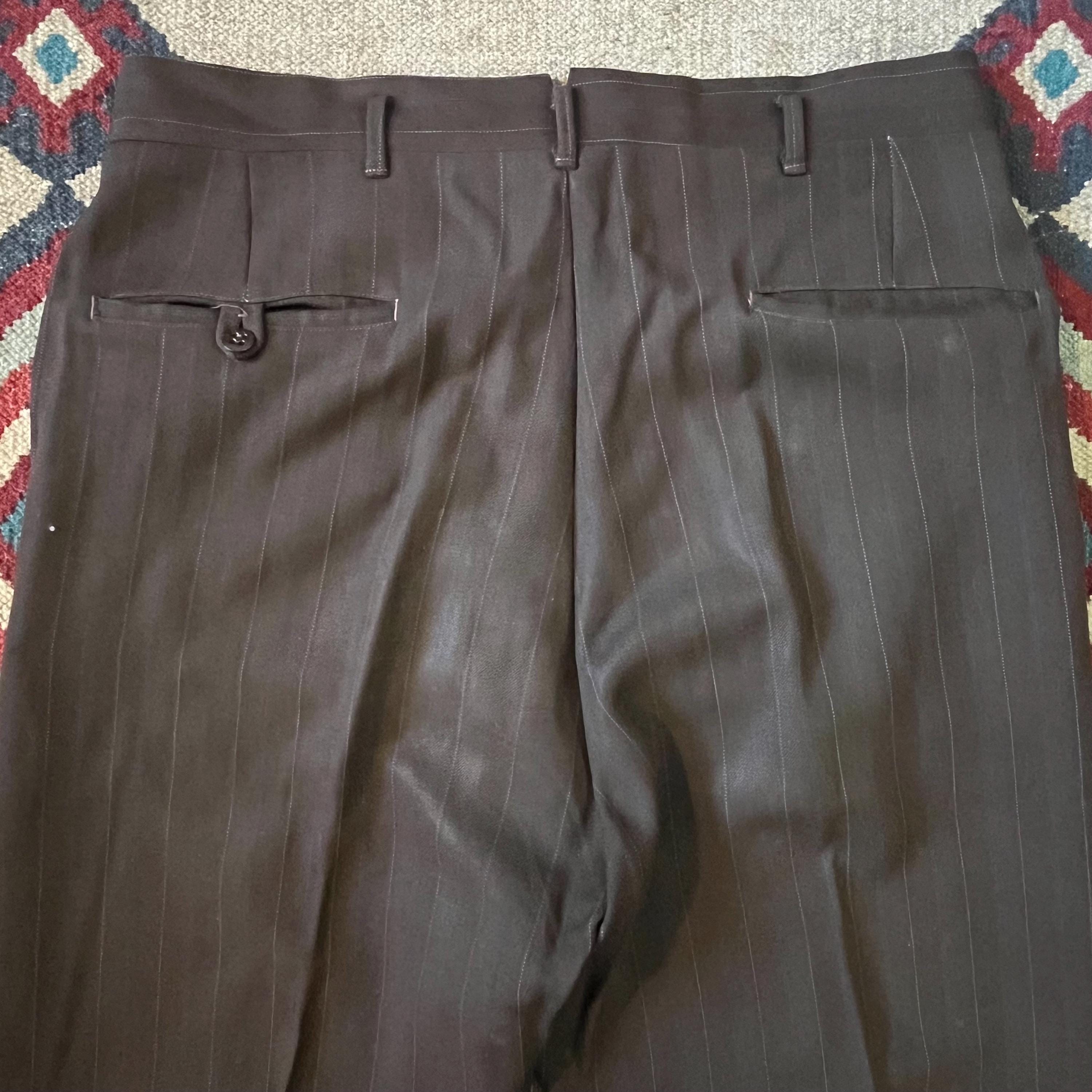 50s rayon gabardine slacks 絣 Blue rayon gabardine 1940s 50s mens pant Hollywood waist 36