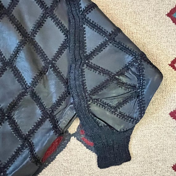 1990s Angel Leather Crochet Patchwork Dolman Slee… - image 6