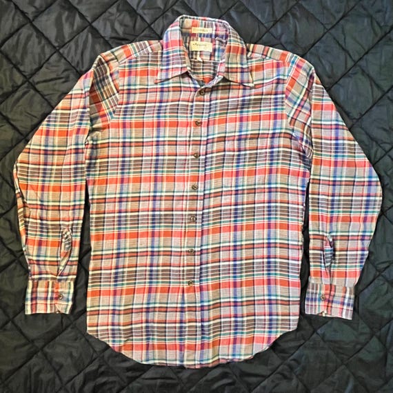 トップス 70s Arrow madras check cotton shirt y2k Vintage 1970s Arrow “Getaway” Madras Plaid Short Sleeve