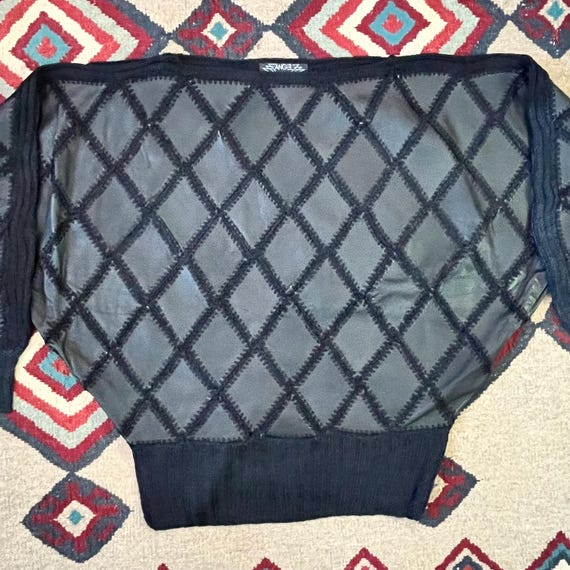 1990s Angel Leather Crochet Patchwork Dolman Slee… - image 5