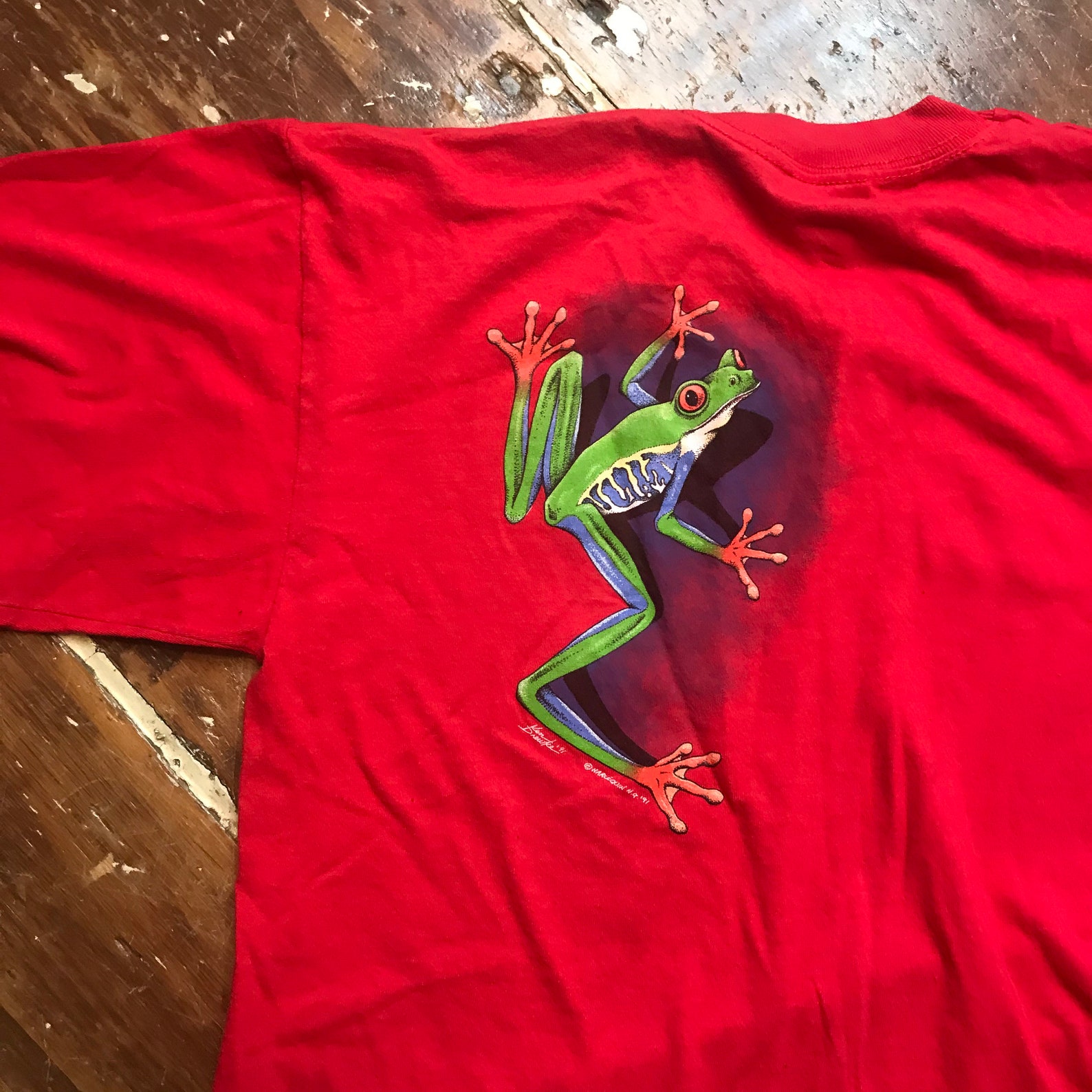 Vintage 90s Rain Forest Frog T-Shirt Harlequin Nature M/L Red | Etsy