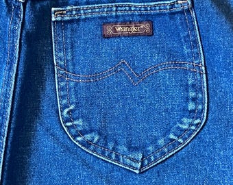 Vintage 70s Wrangler Cowboy Jeans Womens 16 Blue Tapered Loose Fit Denim