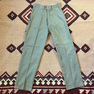 1960s Green Cotton Twill Khaki Pants | Vintage Mens 28x31 NOS Flat Front Cuffed Chinos