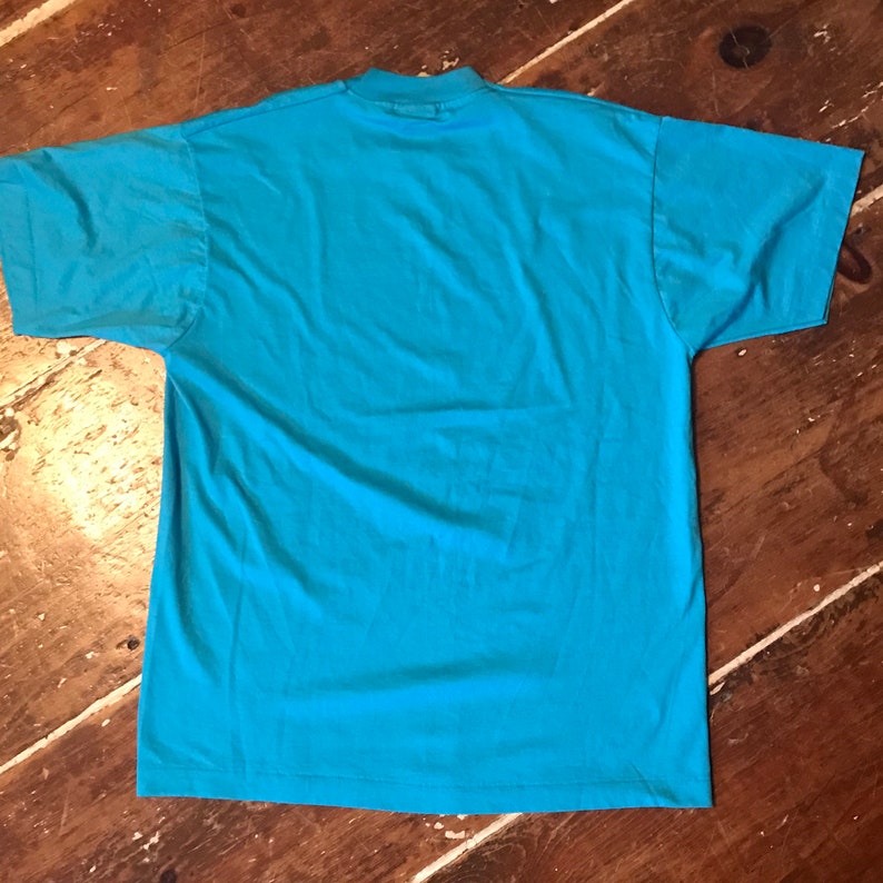 80s 90s Mens XL Single Stitch 50-50 Crew Vintage Screen Stars Turquoise T-Shirt