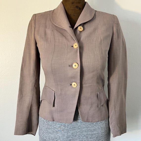 1950s Beige Wool Gabardine Suit Jacket | Womens Sz XS Four Button 