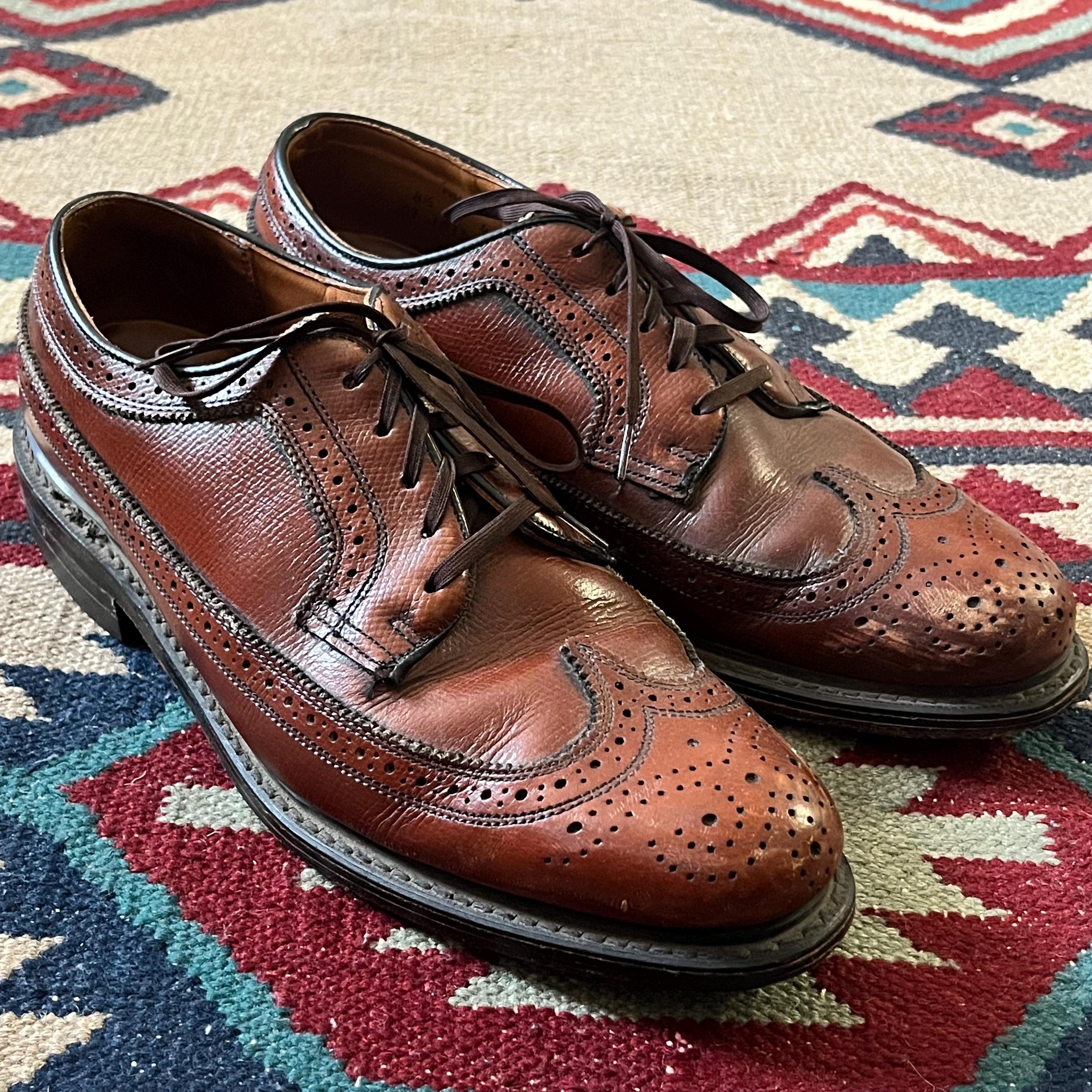 Vintage 70s Brown Leather Wingtip Dress Shoes Mens 8.5 C  display picture 2
