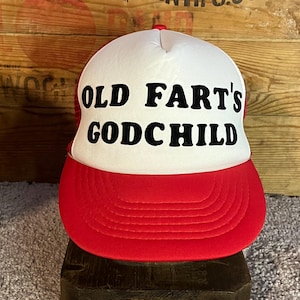 Gorra de camionero con cierre a presión &quot;Old Fart&#39;s Godchild&quot; de los años 90 / Gorra de malla vintage