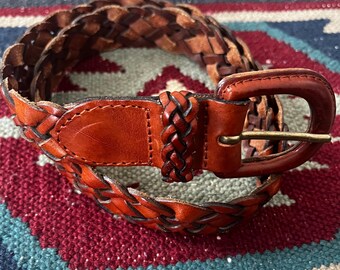 Vintage 90s Lands End brown leather belt size S 90s Lands End Brown Leather Woven Wide Belt 1990s Vintage  main image 2