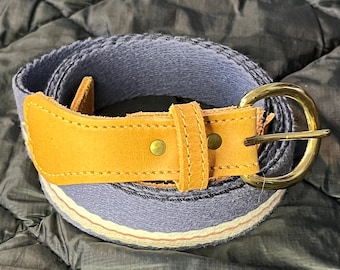 Vintage Leather Canvas Belt 80’s Preppy‎ Classic Stacked Vintage 1980s Canvas Leather Belt | Preppy Style Size 34  main image 2