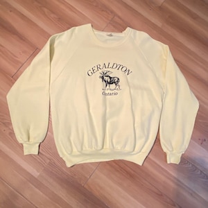 Geraldton Ontario Raglan Sweatshirt | Vintage 80s Mens XL Yellow Crewneck