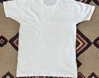 Vintage Jockey Power Knit White Crewneck T-Shirt | 1960s 1970s L/XL Single Stitch NOS
