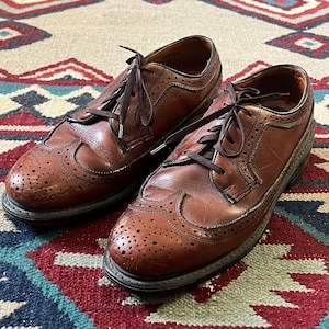 1970s Brown Leather Wingtip Dress Shoes | Vintage Mens 8.5 C