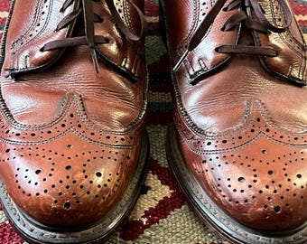 Vintage 70s Brown Leather Wingtip Dress Shoes Mens 8.5 C Oxford