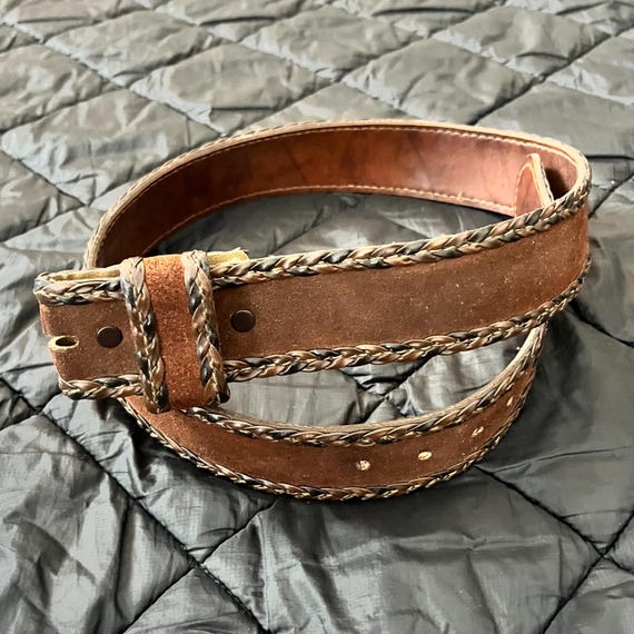 Suede 70’s belt 70s 60s Soft Brown Suede Leather Adjustable Fashion Belt  main image 3
