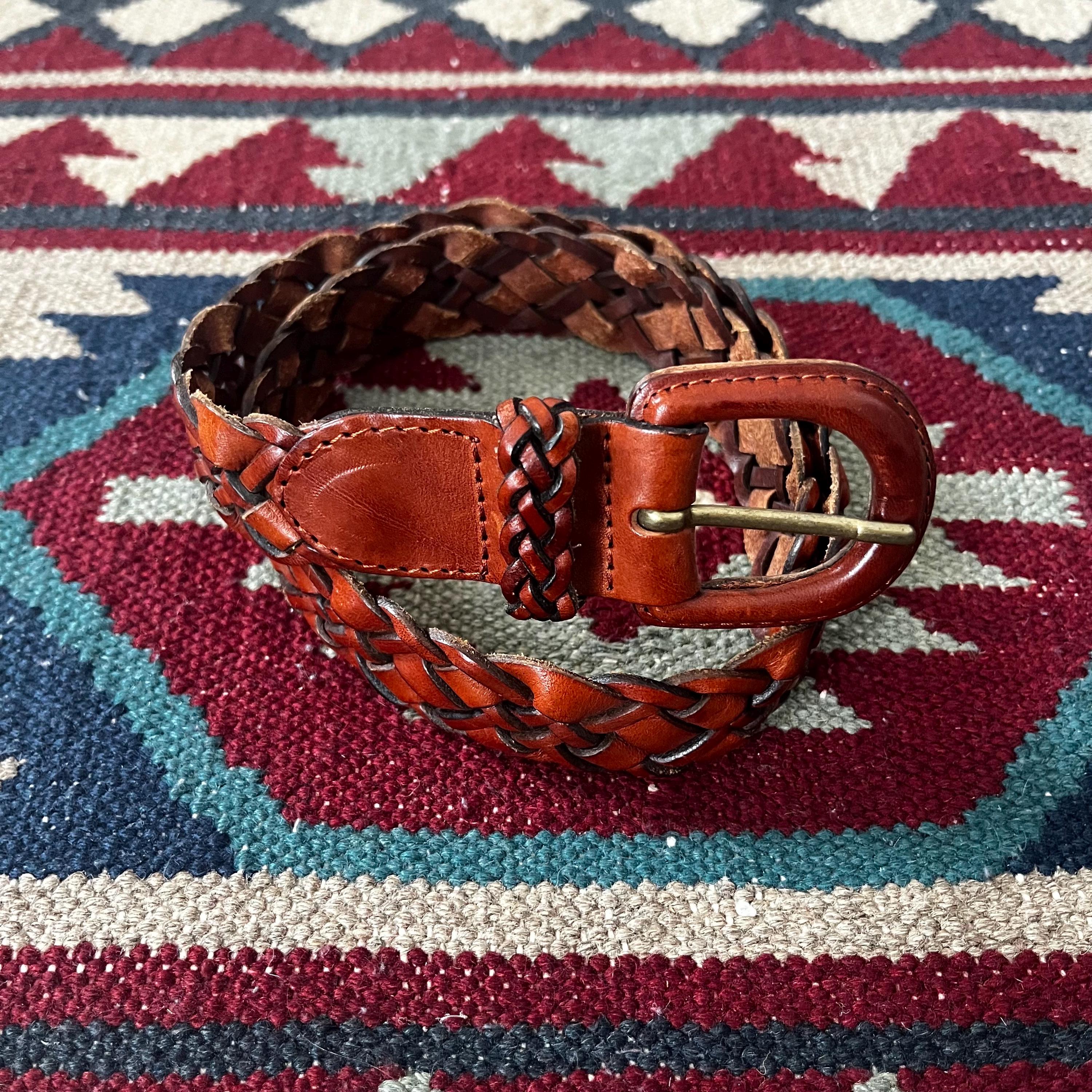 1990s Lands End Braided Woven Leather Belt | Vintage Womens  display picture 2