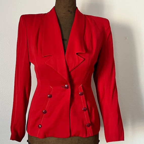 1950s Red Wool Gabardine Suit Jacket | Womens Sz XS Single Button 