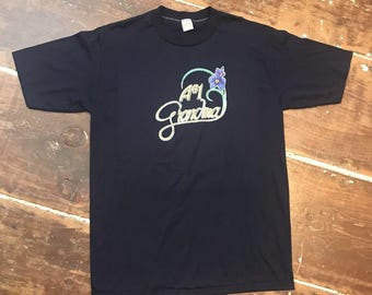 1970s Glitter Iron On #1 Grandma T-Shirt | Vintage Large Crewneck