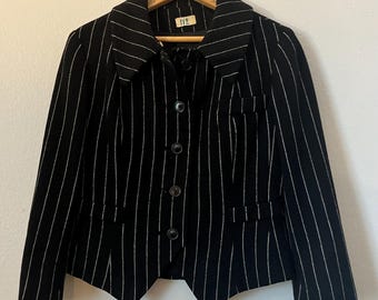 Chaqueta de lana a rayas estilo años 50 de Dan Millstein, talla S para mujer, color negro, con botones.
