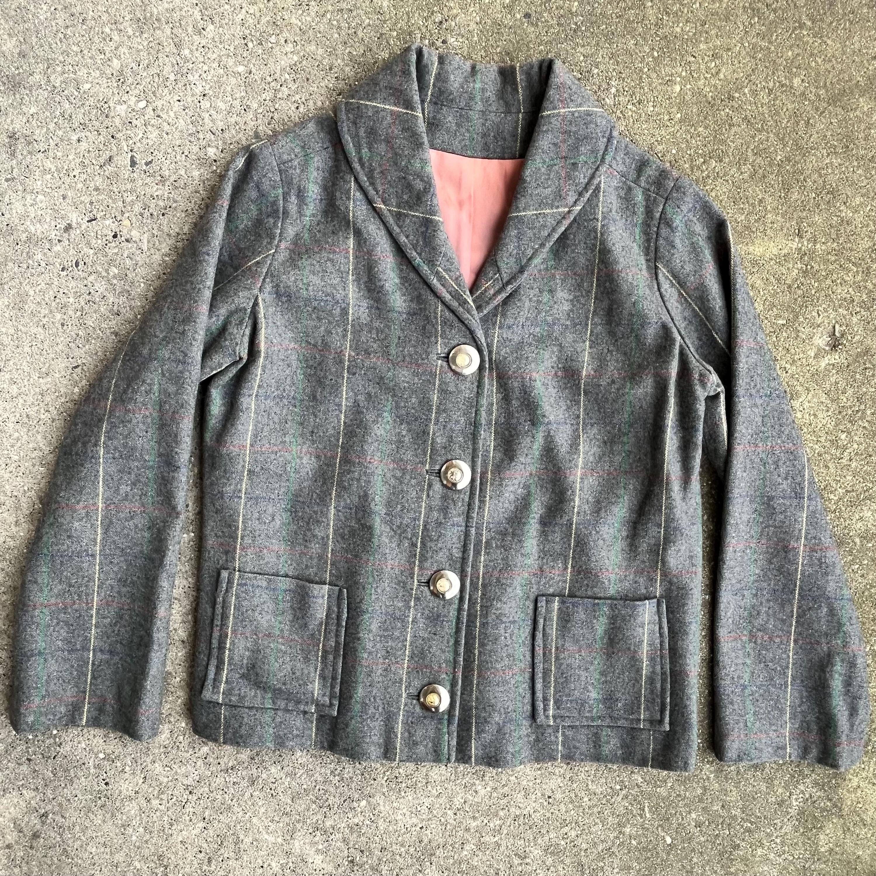 60〜70s vintage wool collarless jacket Vintage Shawl Collar Wool Jacket | Vintage 60s Womens Large Gray